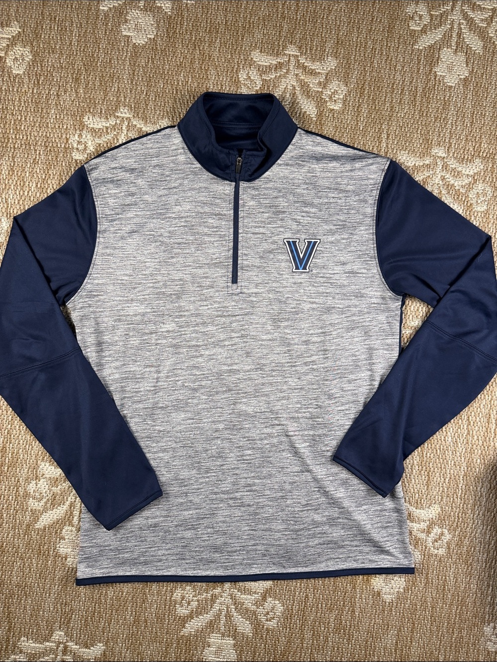 Colosseum Men's “V” Villanova Heather Gray and Navy Quarter-Zip Pullover